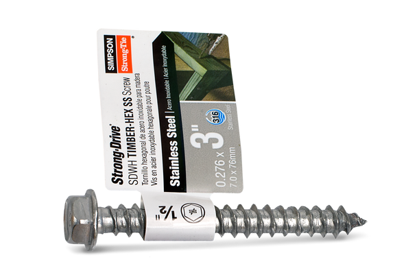 Image of Strong-Drive® SDWH TIMBER-HEX SS Screw 0.275" x 3", 316 Stainless  SDWH27300SS-R10, 10/Box